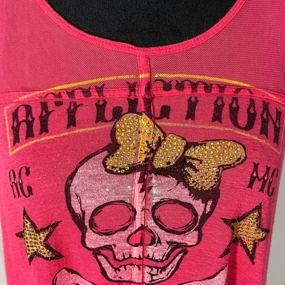 📍AFFLICTION Y2K Black Label Skull Print Lightweight Tank Top Racer Back Pink L - Picture 5 of 8